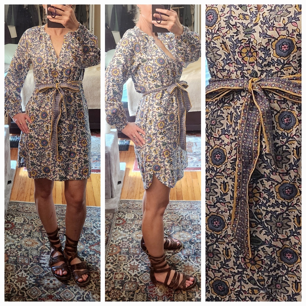 Boden Blue, Yellow, And Pink Floral Long Sleeve Sundress